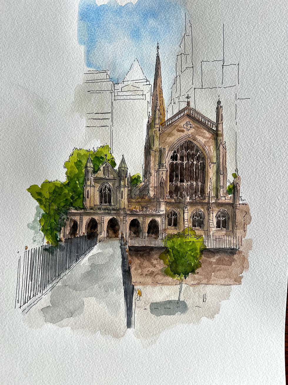 beautiful watercolour of Trinity Church. New York City