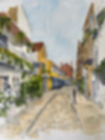 Watercolor of a charming Hampstead street scene