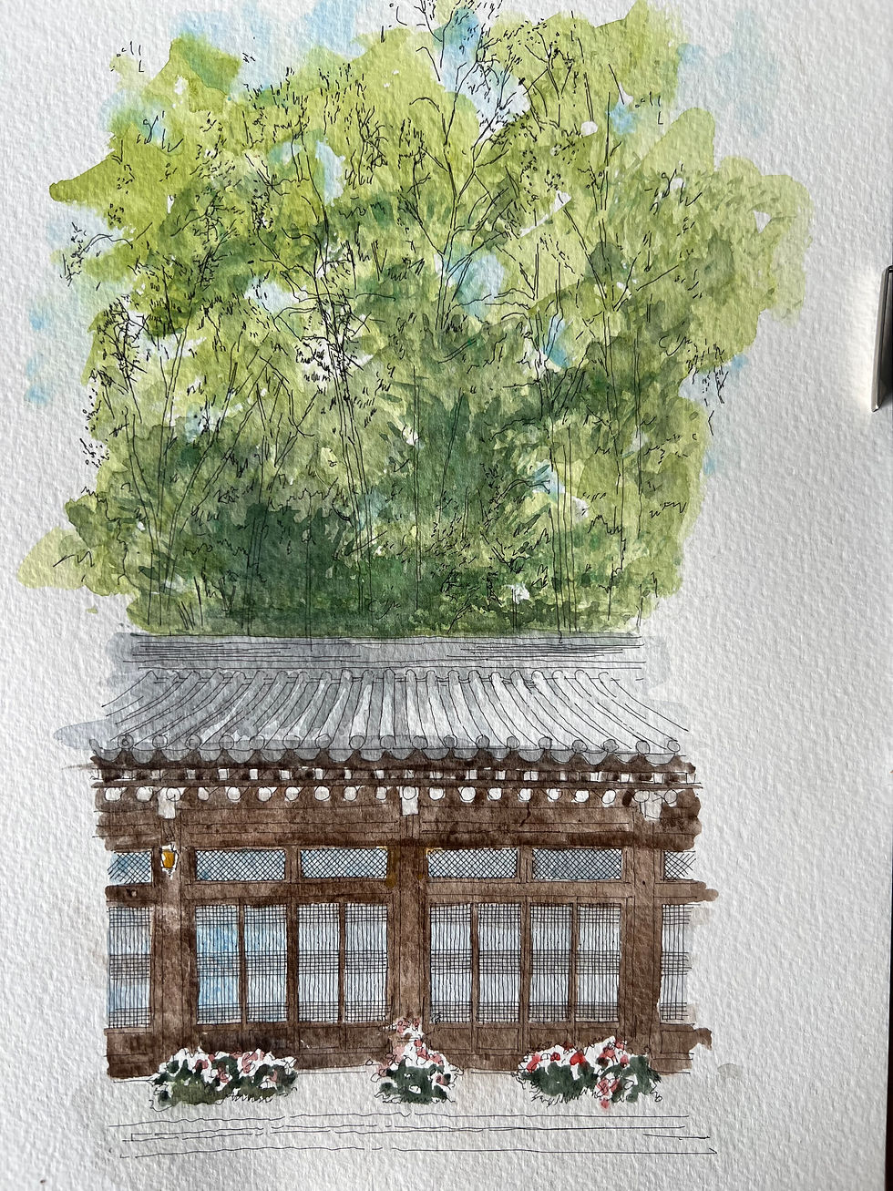 beautiful watercolour of Japanese home Japanese minka (民家)