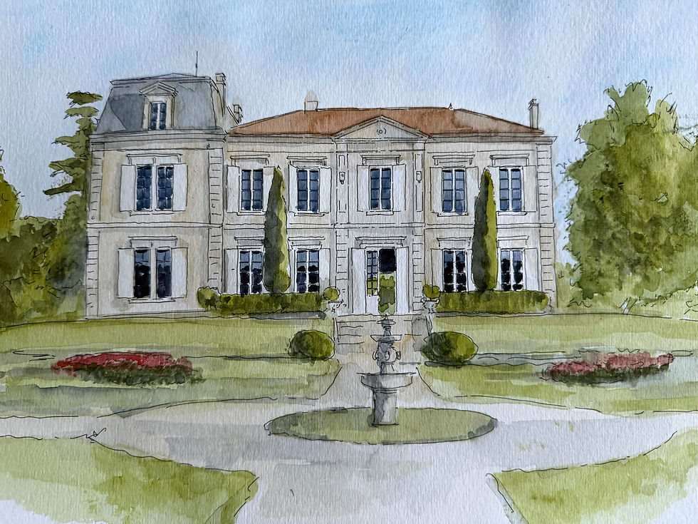beautiful watercolour of Château de Garde.Bordeaux. France