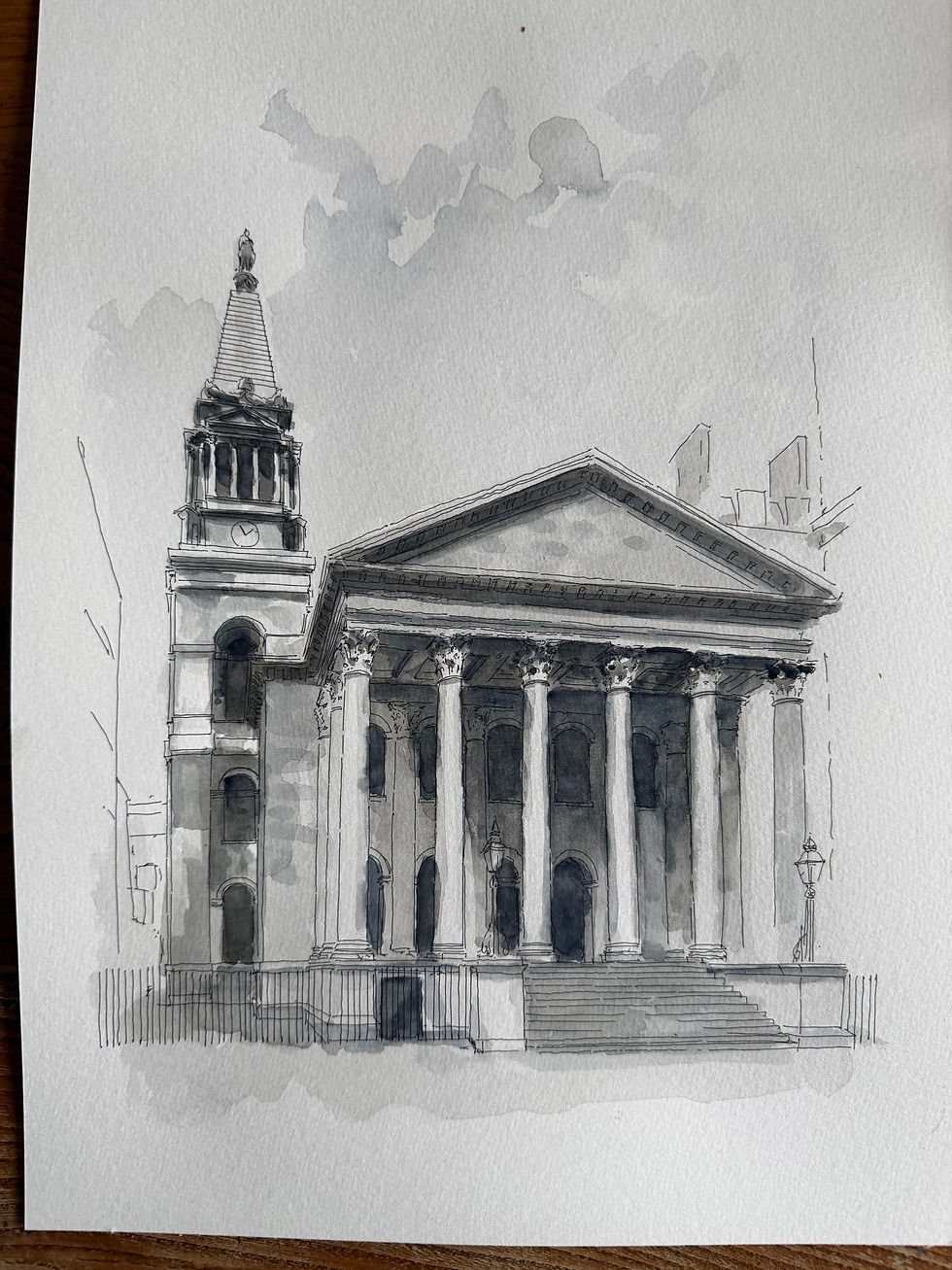 Thumbnail: beautiful watercolour of St George’s, Bloomsbury. London.