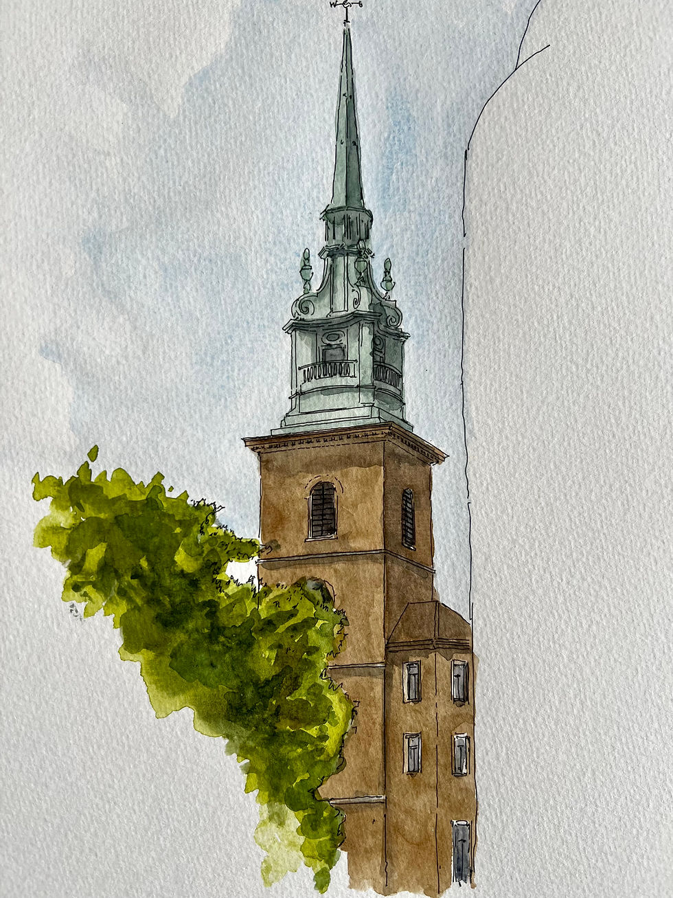 Thumbnail: beautiful watercolour of  All Hallows-by-the-Tower. London