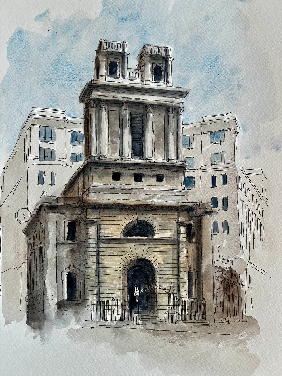 beautiful watercolour of St Mary Woolnoth. City of London