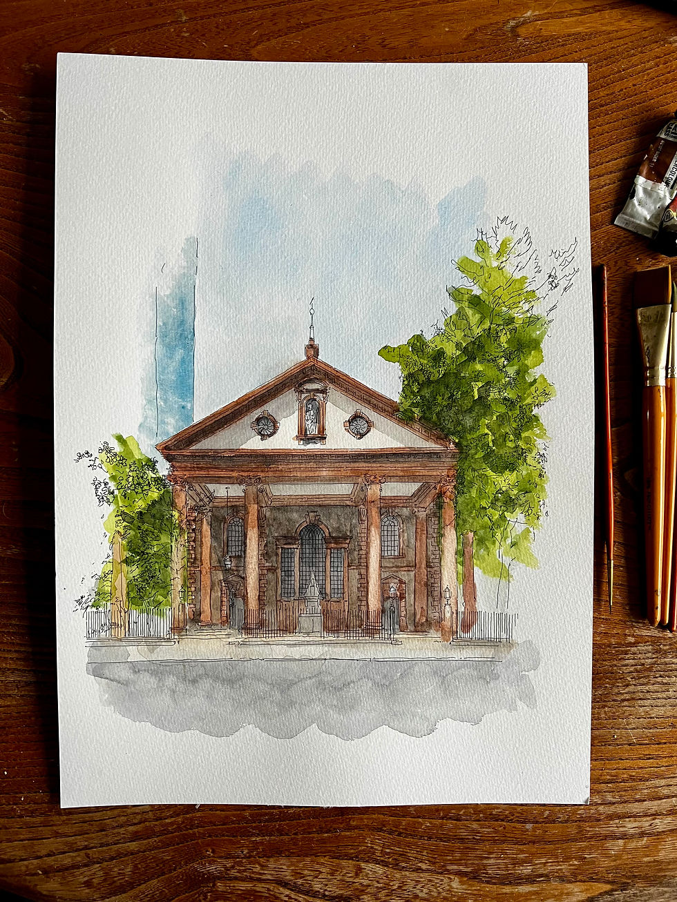beautiful watercolour of St.Paul's Church. New York.