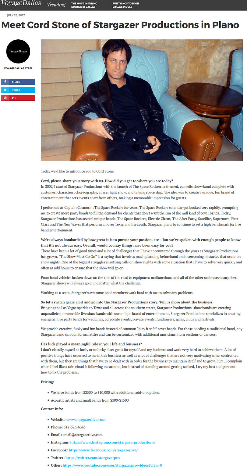 Cord Stone interview in Voyage Magazine