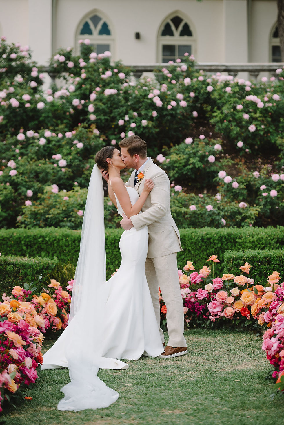 Bride and Groom kiss - The After Party band for their reception