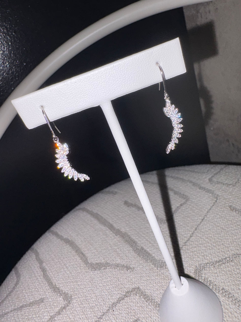 Thumbnail: Silver Sparkly Angel Wing Dangle Earrings