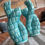 Thumbnail: Vintage Pair of Turquoise Glazed Coral Vases