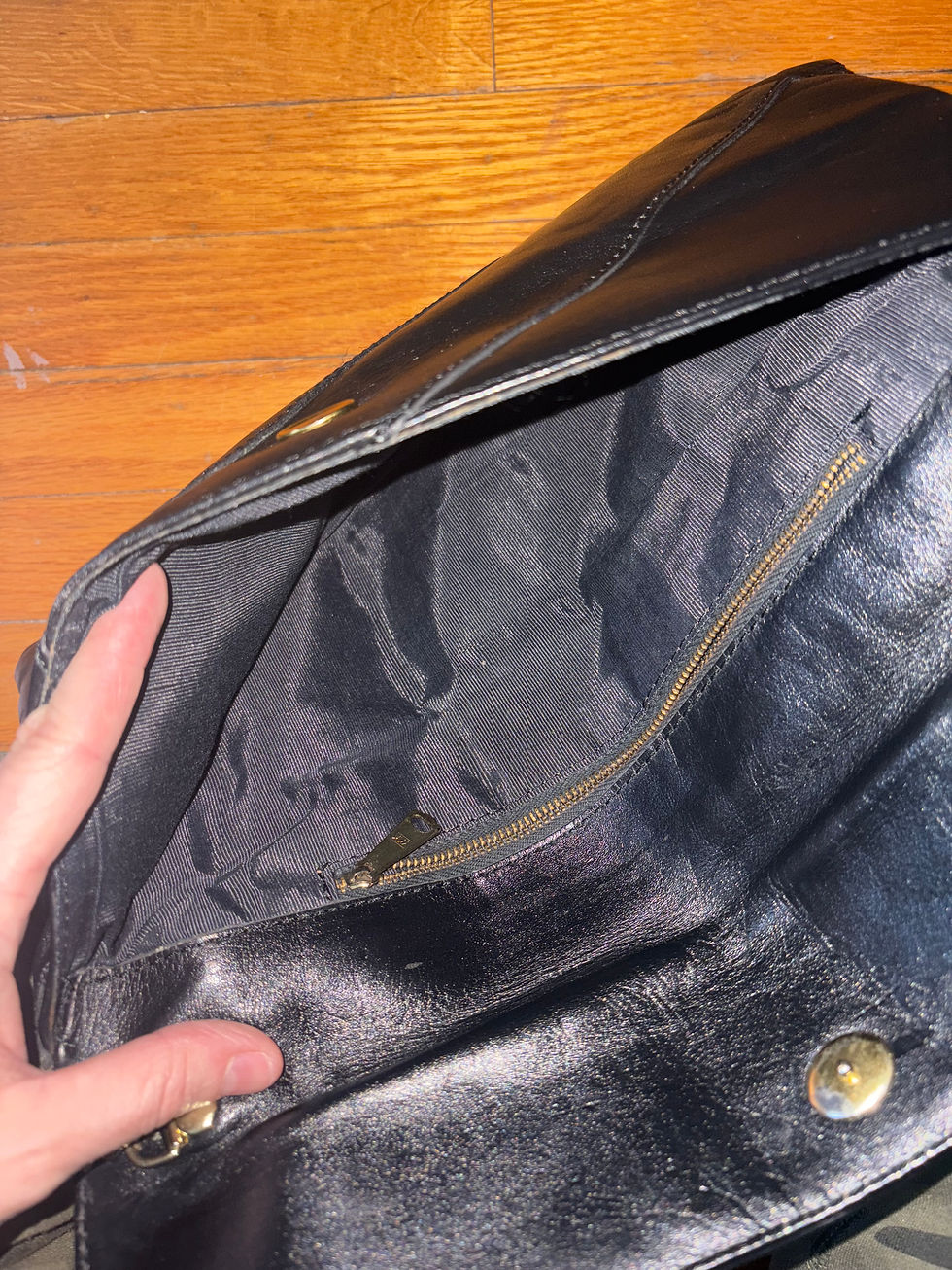 Thumbnail: Vintage Black Genuine Leather Clutch with Chain