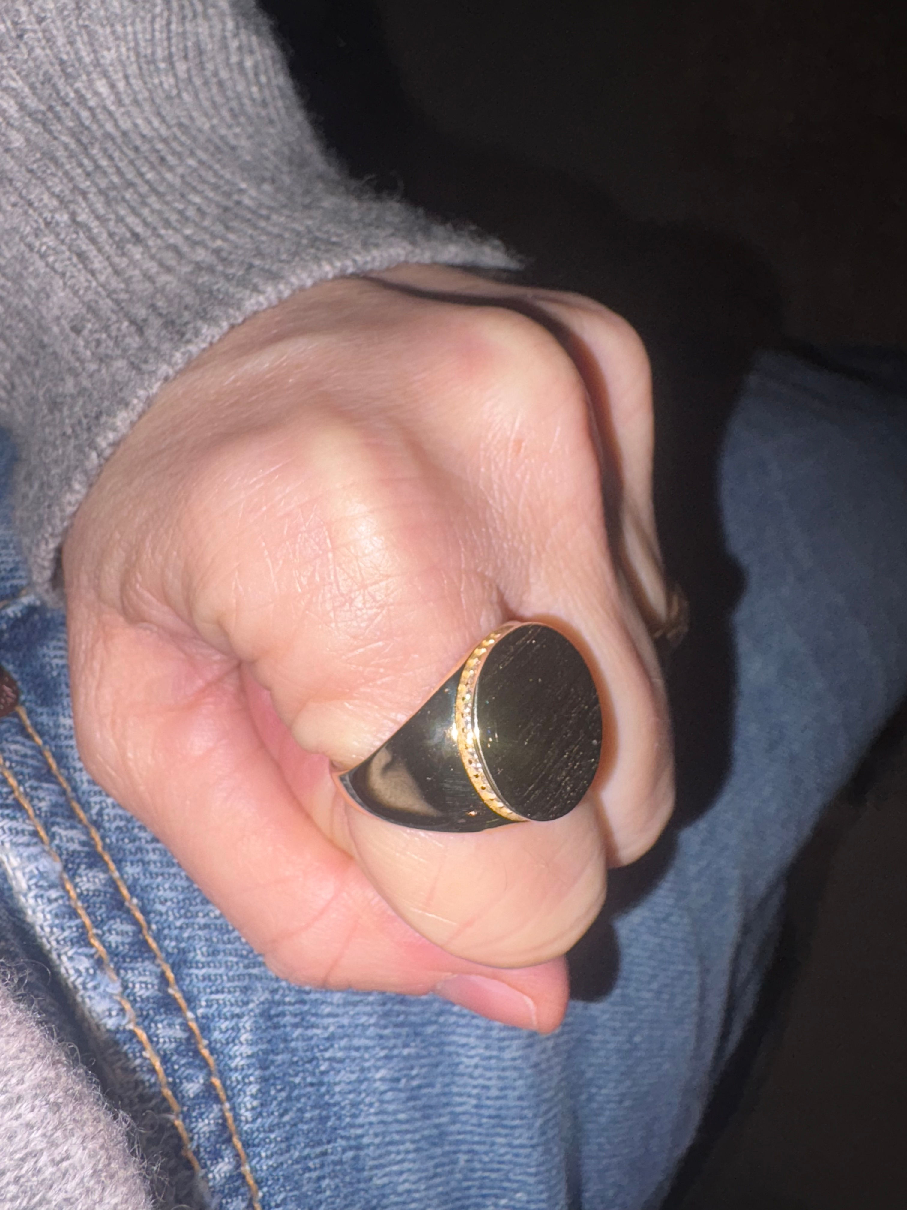 18k Gold Filled Round Signet Ring with Sparkly Halo