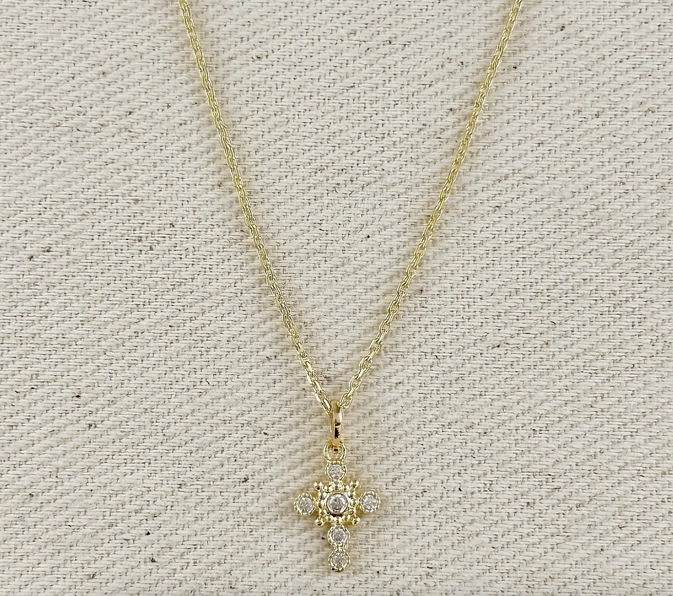 Thumbnail: 18k Gold Filled Sparkly Bezel Cross Necklace
