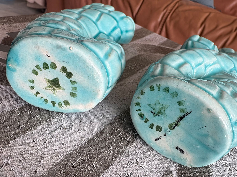 Miniature : Vintage Pair of Turquoise Glazed Coral Vases