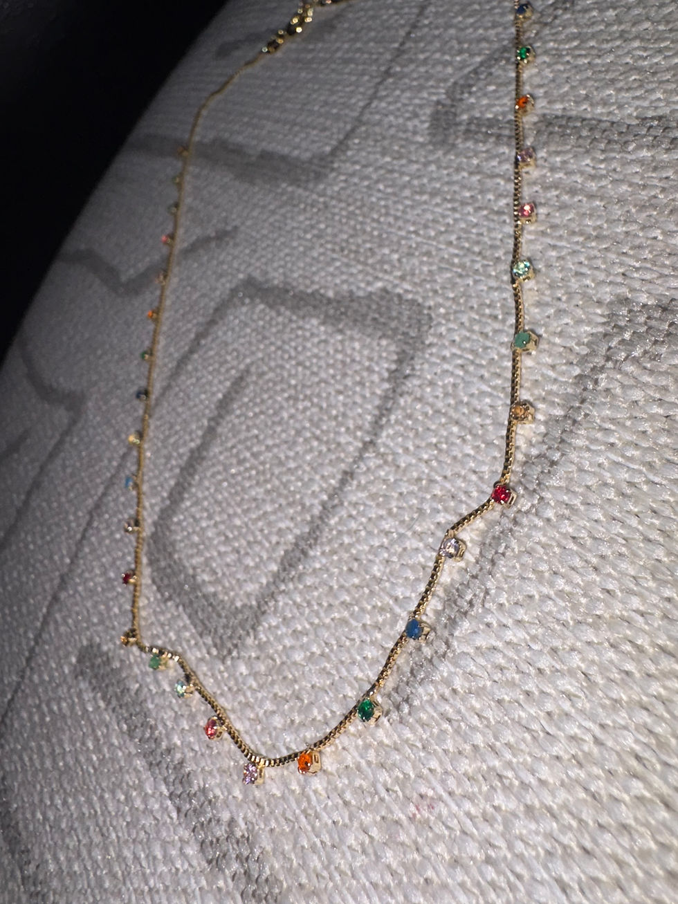 Miniature : 18k Gold Filled Mini Multicoloured Gem Necklace