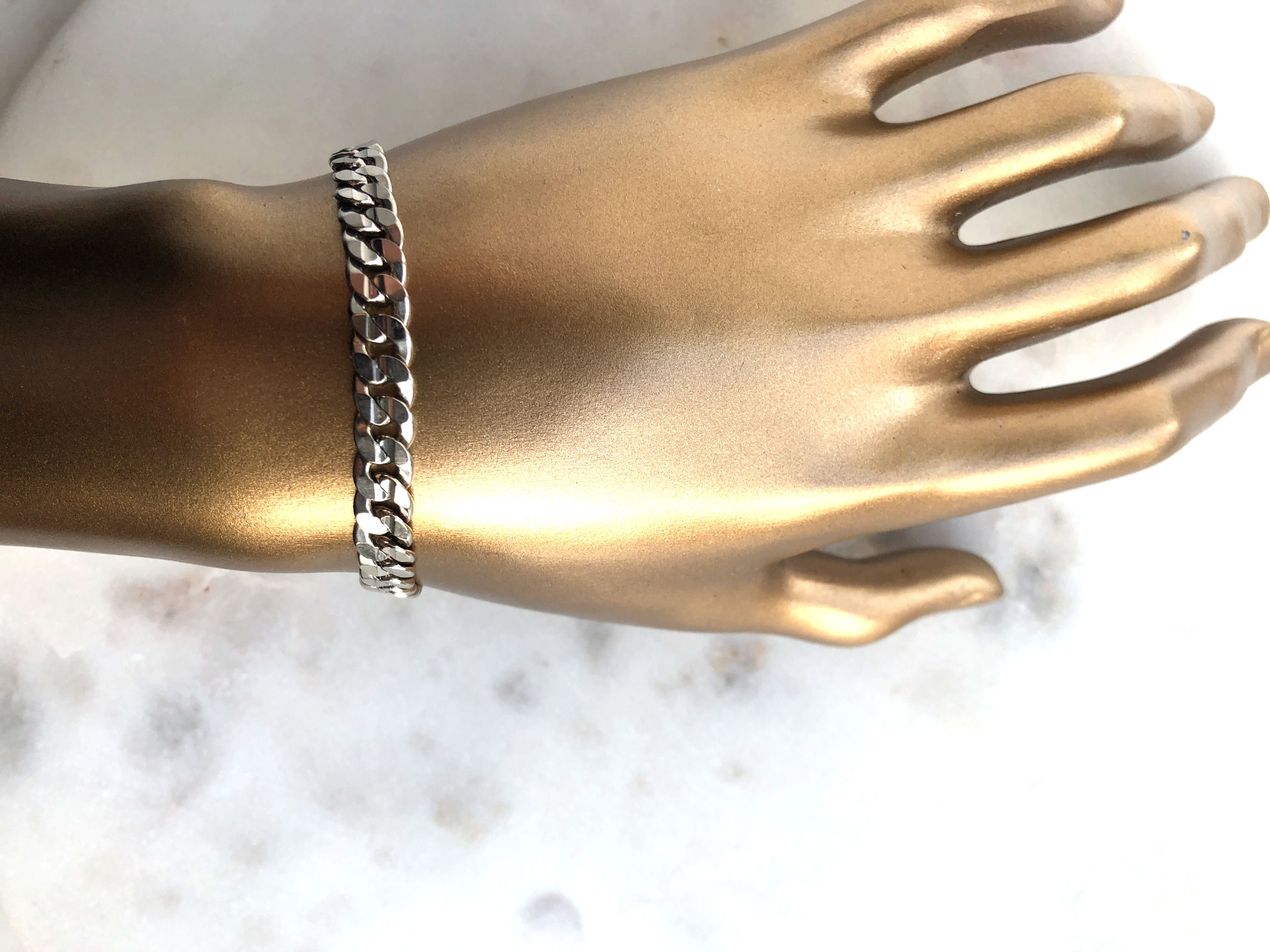 Vintage Sterling Silver Curb Chain Bracelet