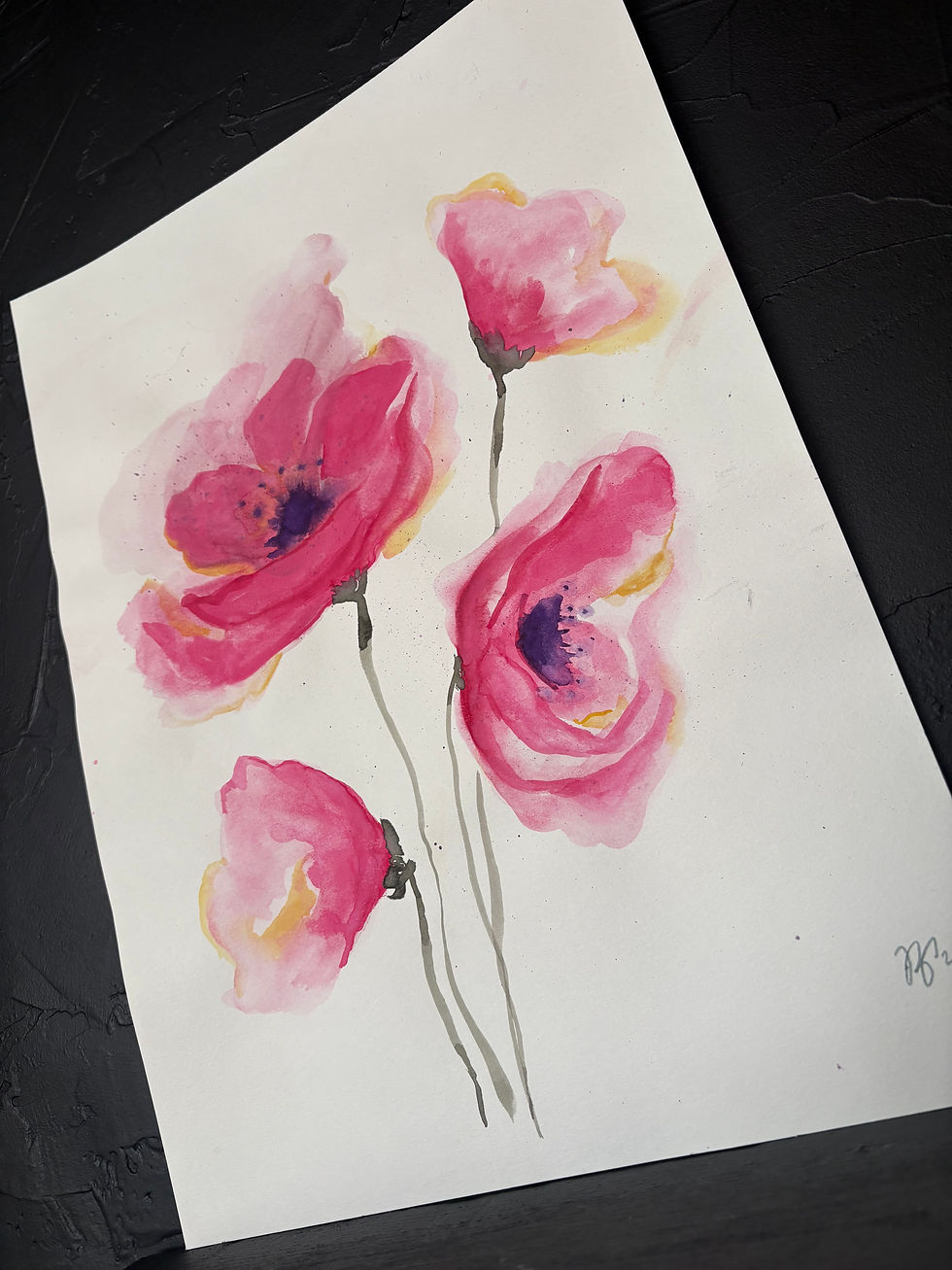 Miniature : Hand Painted Watercolour Poppies