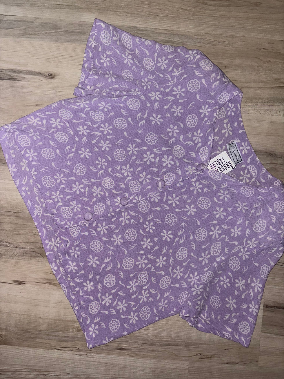 Thumbnail: Vintage Impasia Purple and White Floral Short Sleeve Blouse M