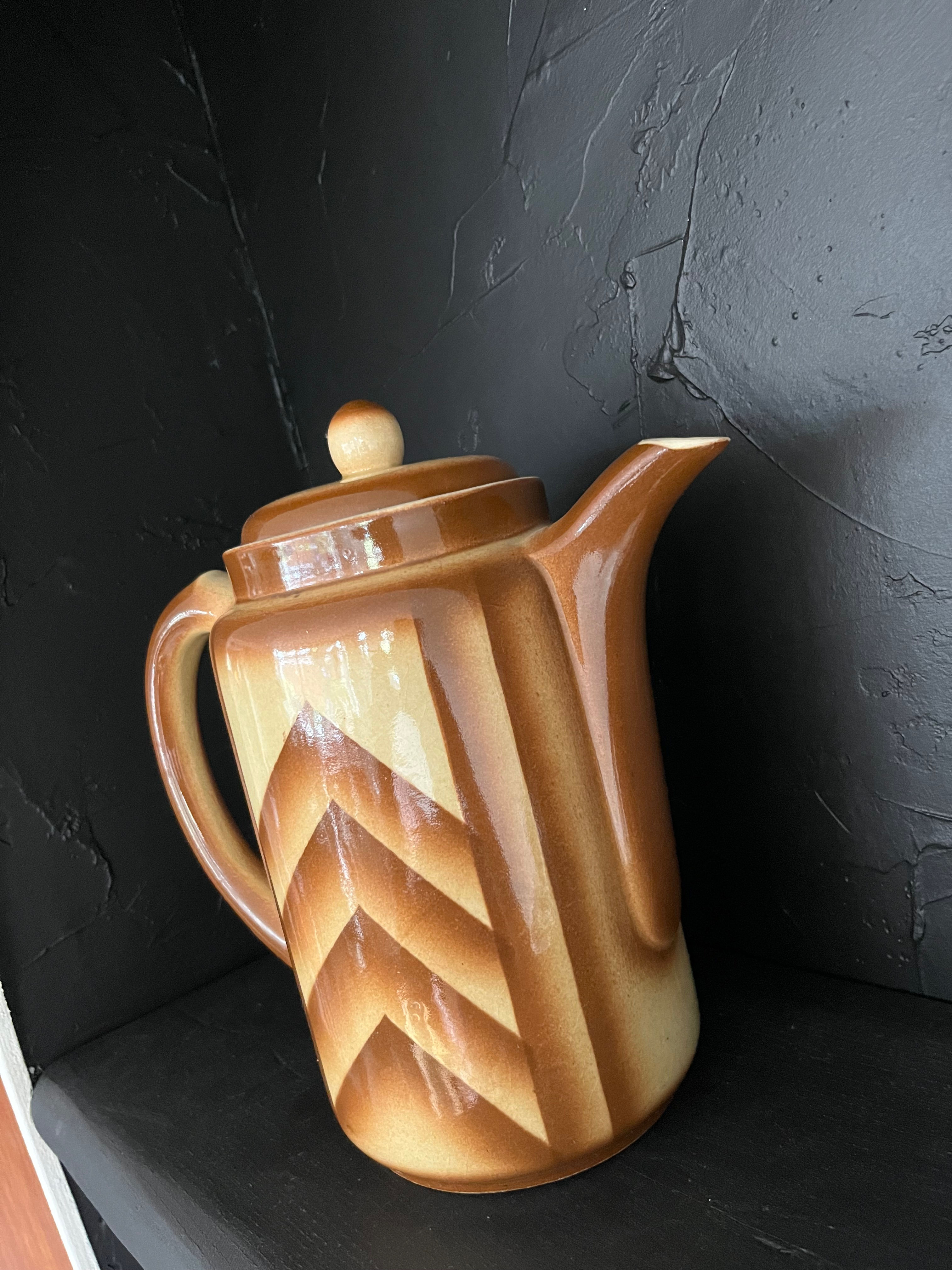 Vintage Bunzlau Feuerfest Chevron Art Deco Coffee Pot