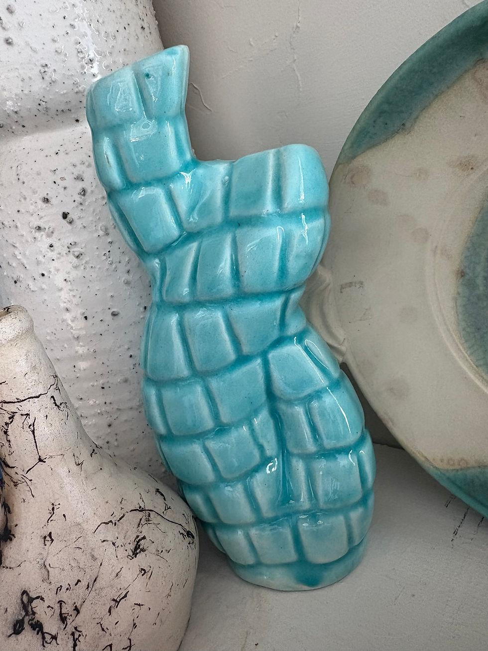 Miniature : Vintage Pair of Turquoise Glazed Coral Vases