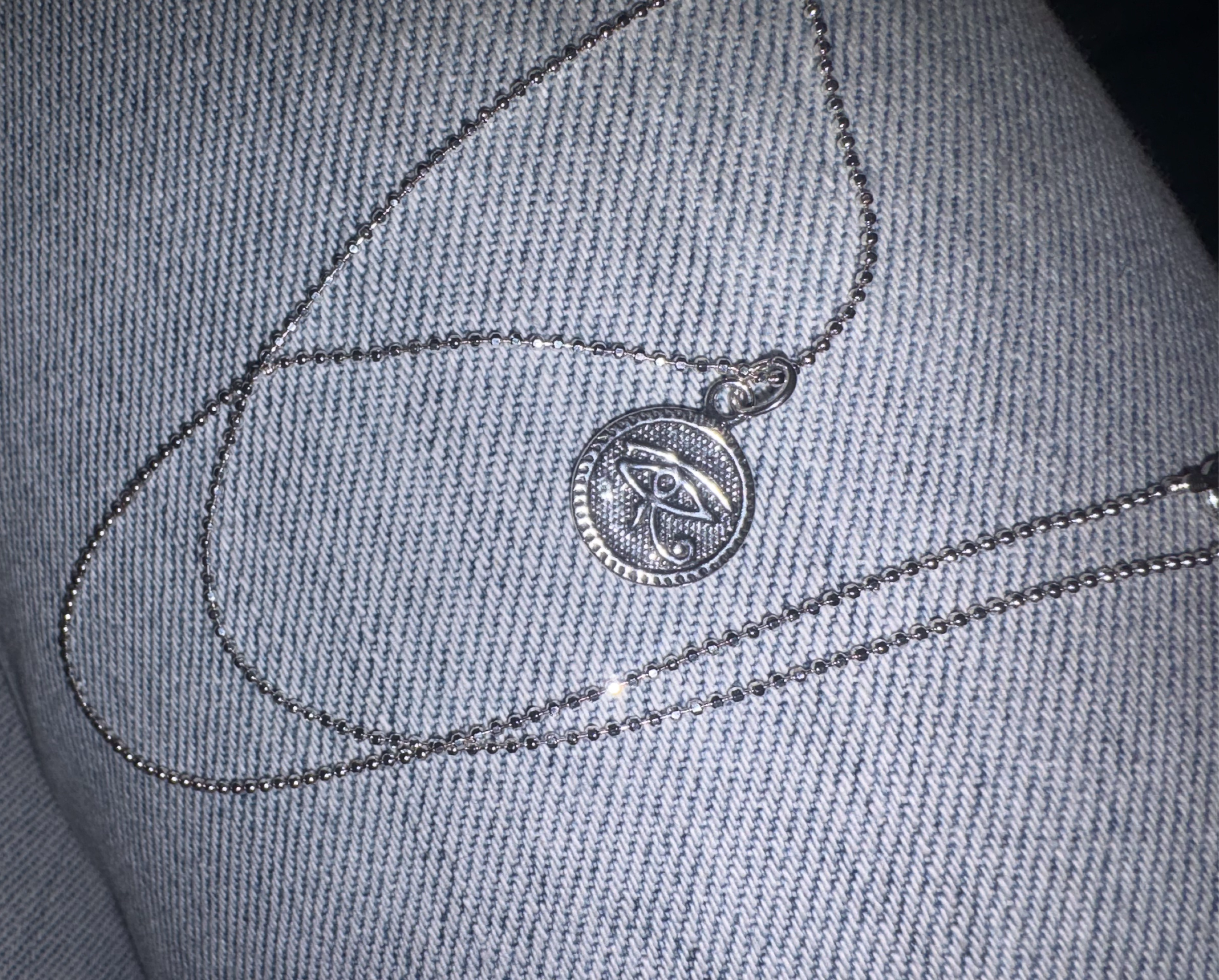 Antiqued Silver Evil Eye Medallion Charm Necklace