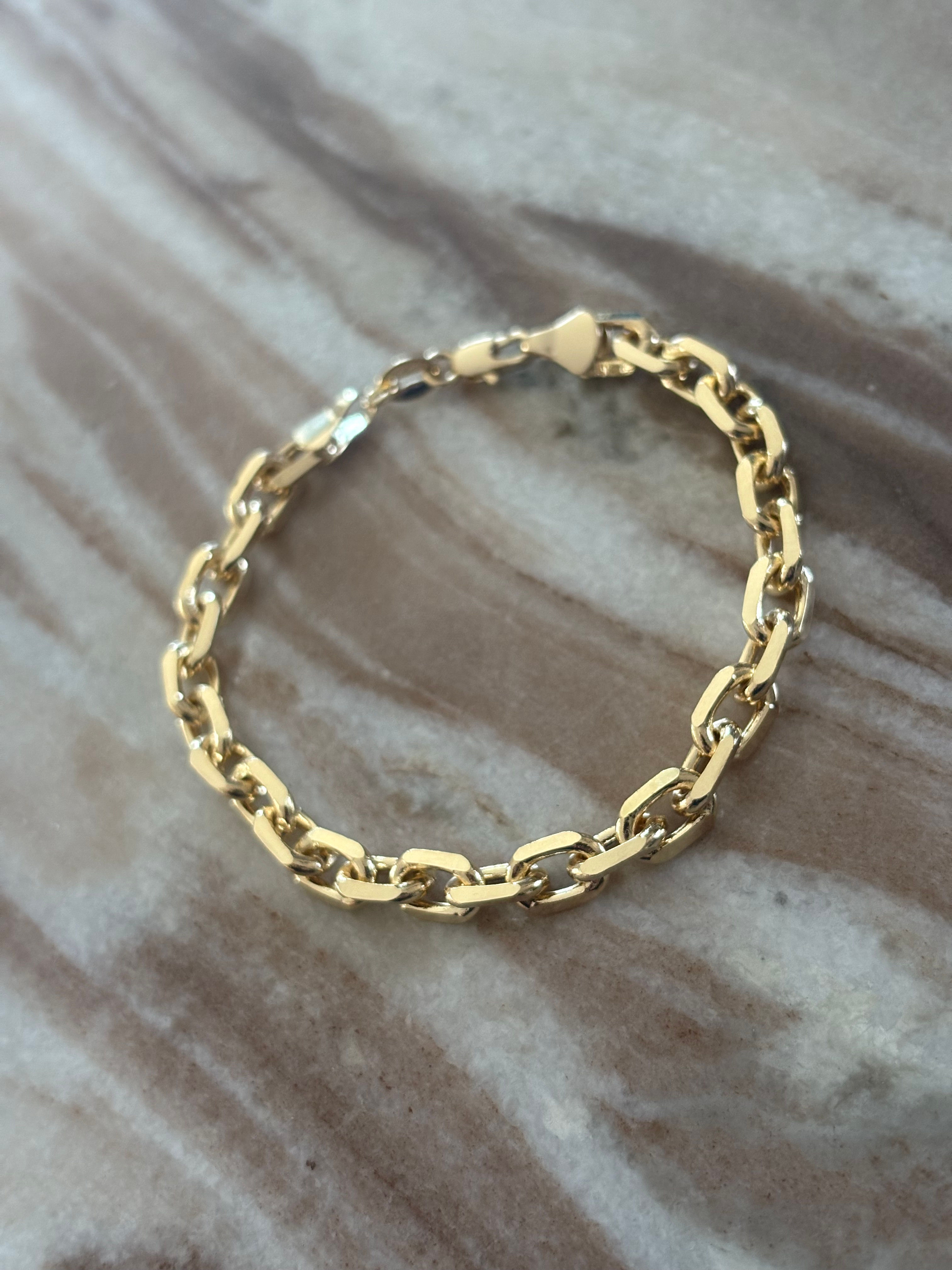 18k Gold Filled Diamond Cut Anchor Chain Bracelet