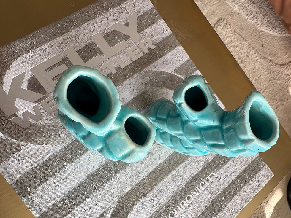 Miniature : Vintage Pair of Turquoise Glazed Coral Vases