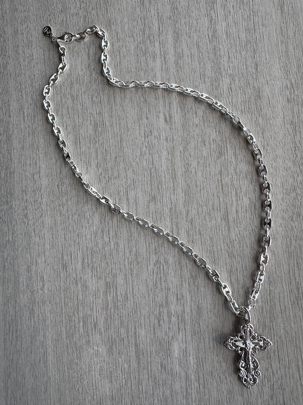 Thumbnail: Silver Marine Link Chain with Filigree Crucifix