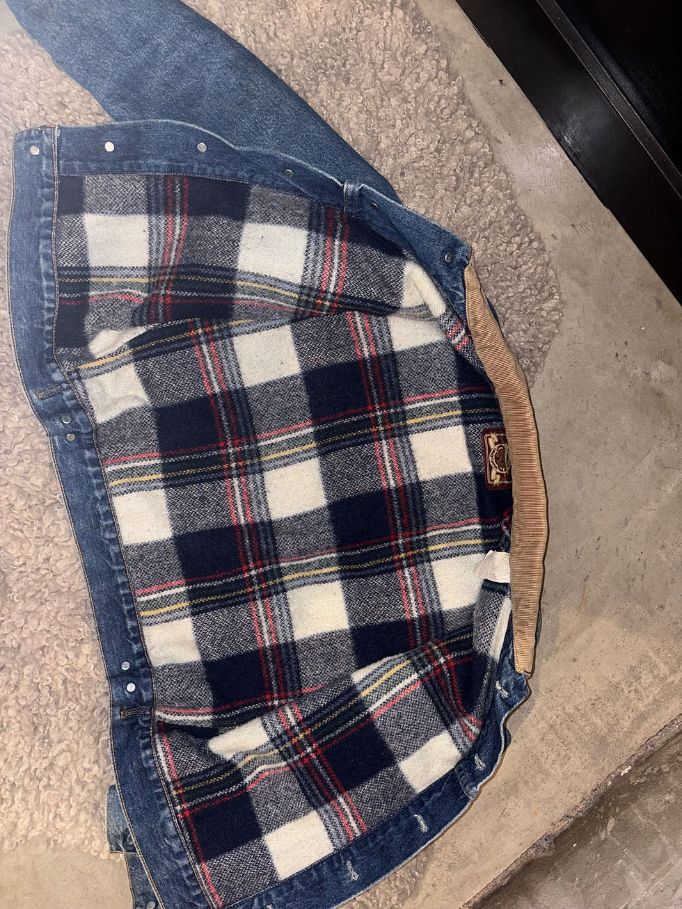 Thumbnail: Vintage 90s Flannel Lined Corduroy Collar Jean Jacket