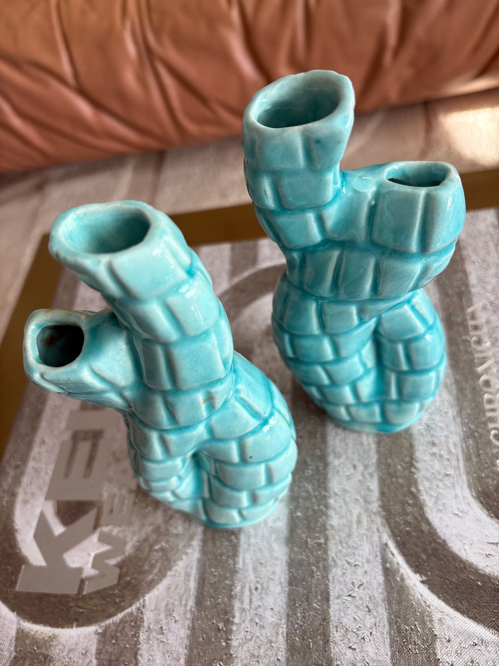 Miniature : Vintage Pair of Turquoise Glazed Coral Vases