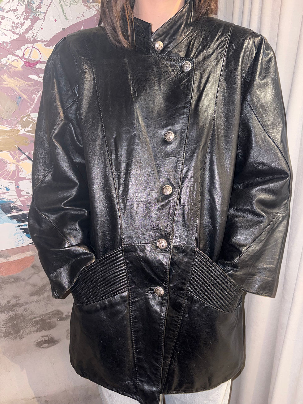 Thumbnail: Vintage Misk Black Genuine Leather Jacket