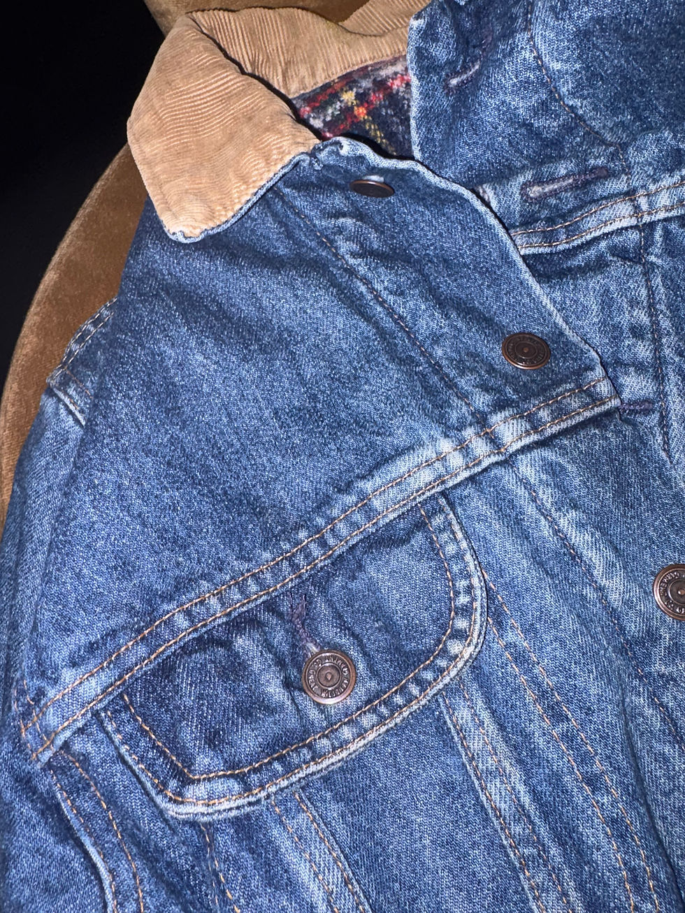 Thumbnail: Vintage 90s Flannel Lined Corduroy Collar Jean Jacket
