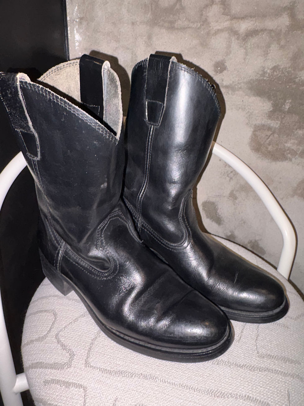 Thumbnail: Vintage Black Leather Texas Steer Boots 7.5