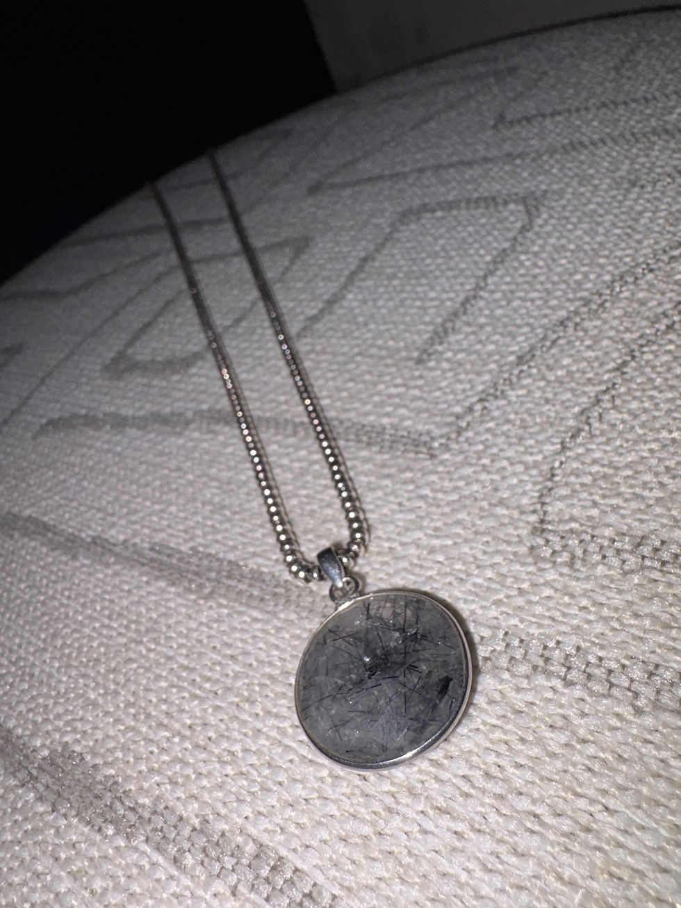 Miniature : Silver Black Rutilated Quartz with Long Oval Bead Chain 30"