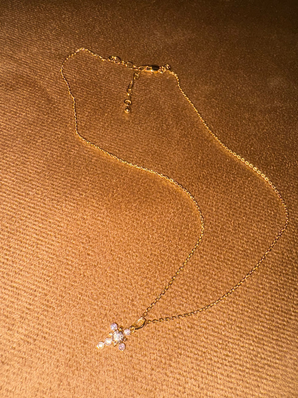 Thumbnail: 18k Gold Filled Sparkly Bezel Cross Necklace