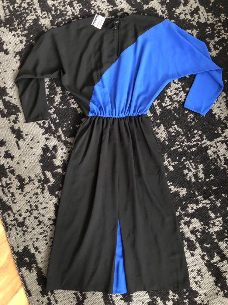 Thumbnail: Black & Blue Long Sleeve Dress Sz 12