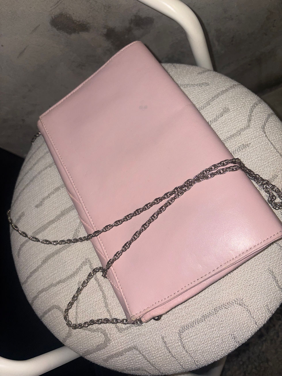 Miniature : Vintage 80s Pink Rafy Sling Purse with Chain Strap