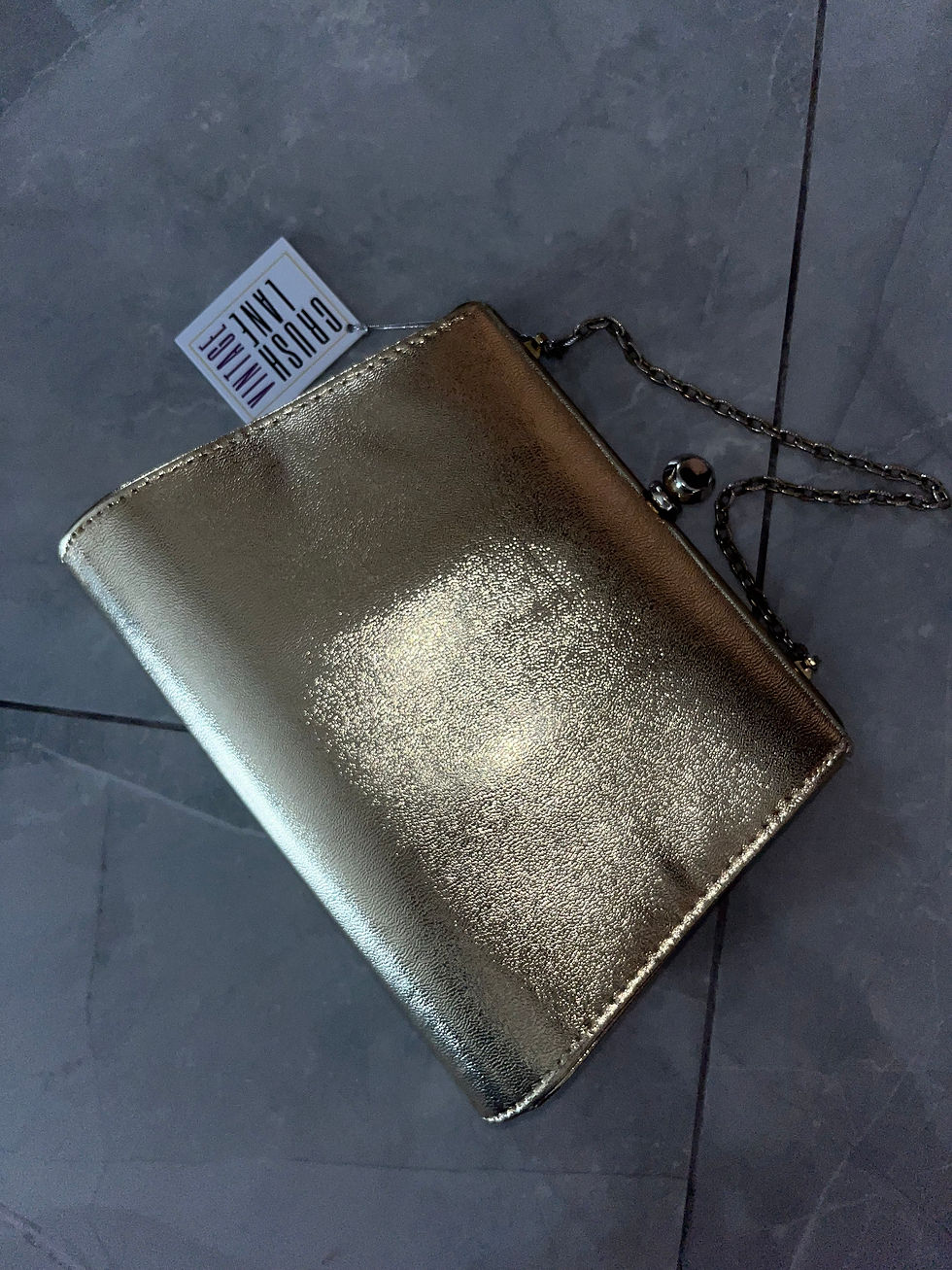 Thumbnail: Vintage Gold Metallic Clutch with Chain