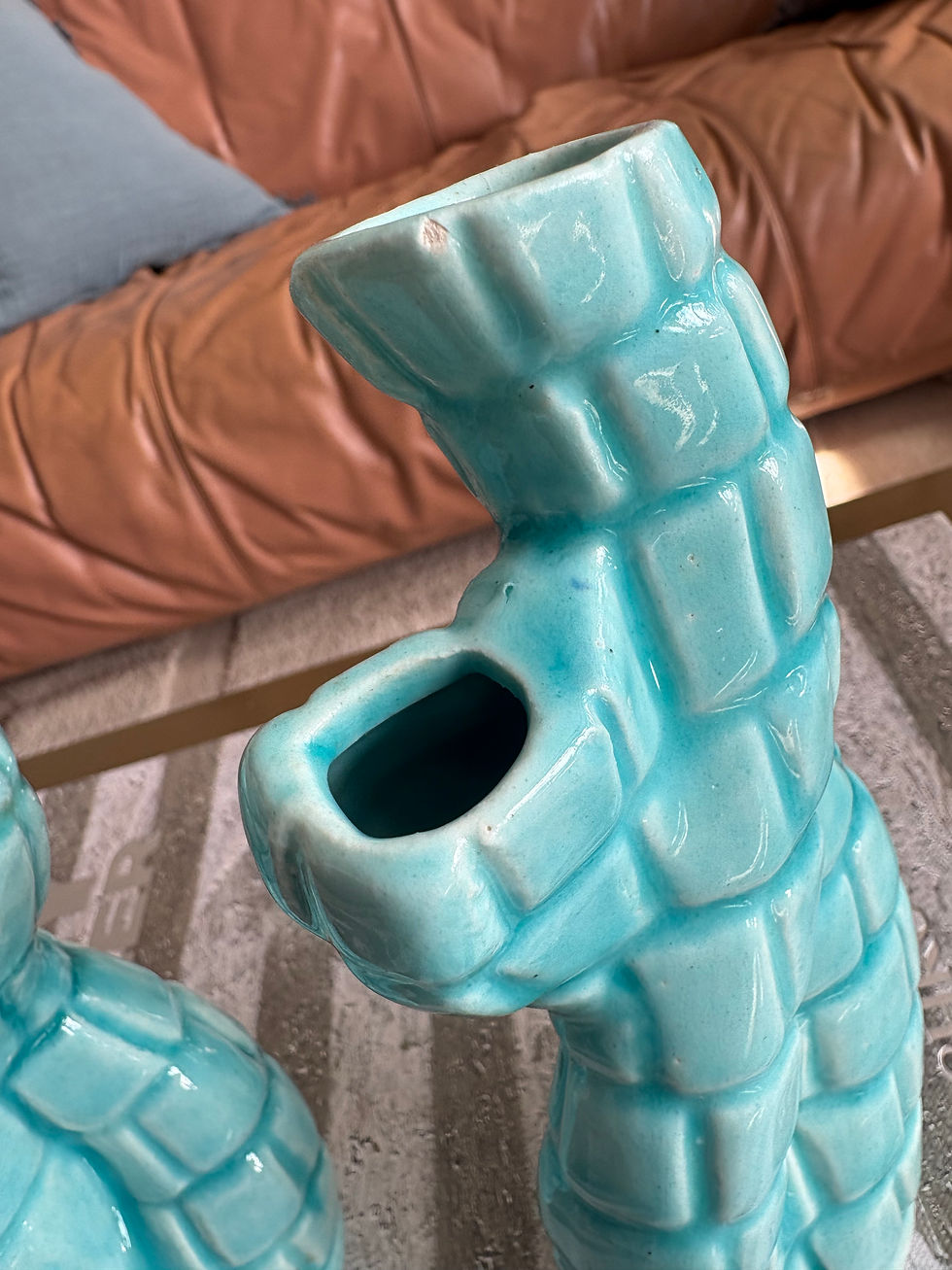 Miniature : Vintage Pair of Turquoise Glazed Coral Vases