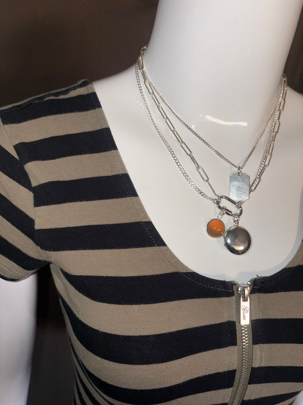 Miniature : Silver Multi-Chain Mood Pendant Neckpiece with Locket