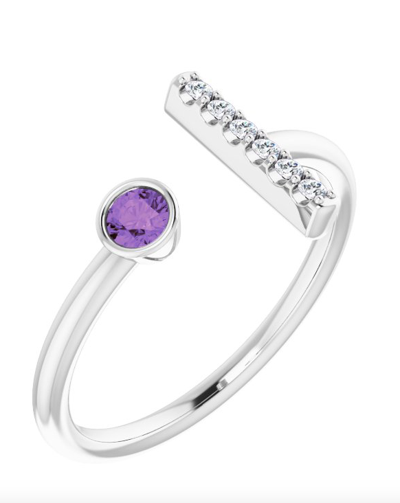 Miniature : Bague en or 14 carats avec barre de diamant