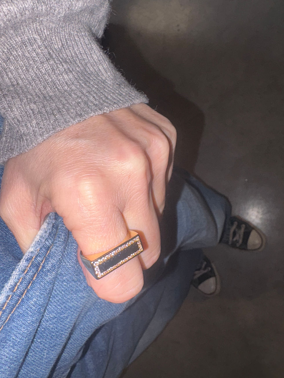 Miniature : 18k Gold Filled Rectangular Signet Ring with Sparkly Frame