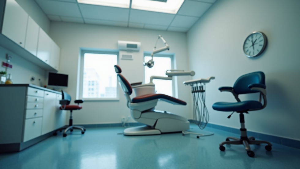 Eye-level view of a dental chair in a treatment room