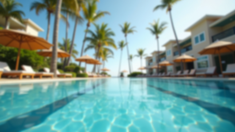 Eye-level view of a family-friendly beach resort pool area