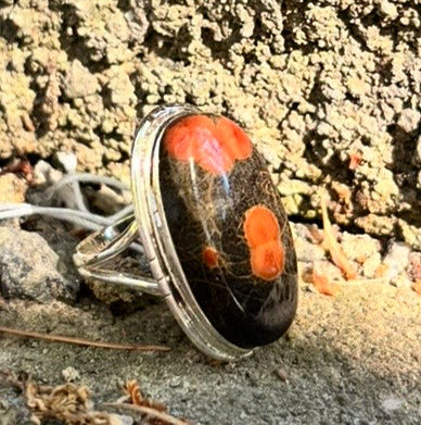 Peanut Obsidian, 925 Sterling Silver Ring Sz 8