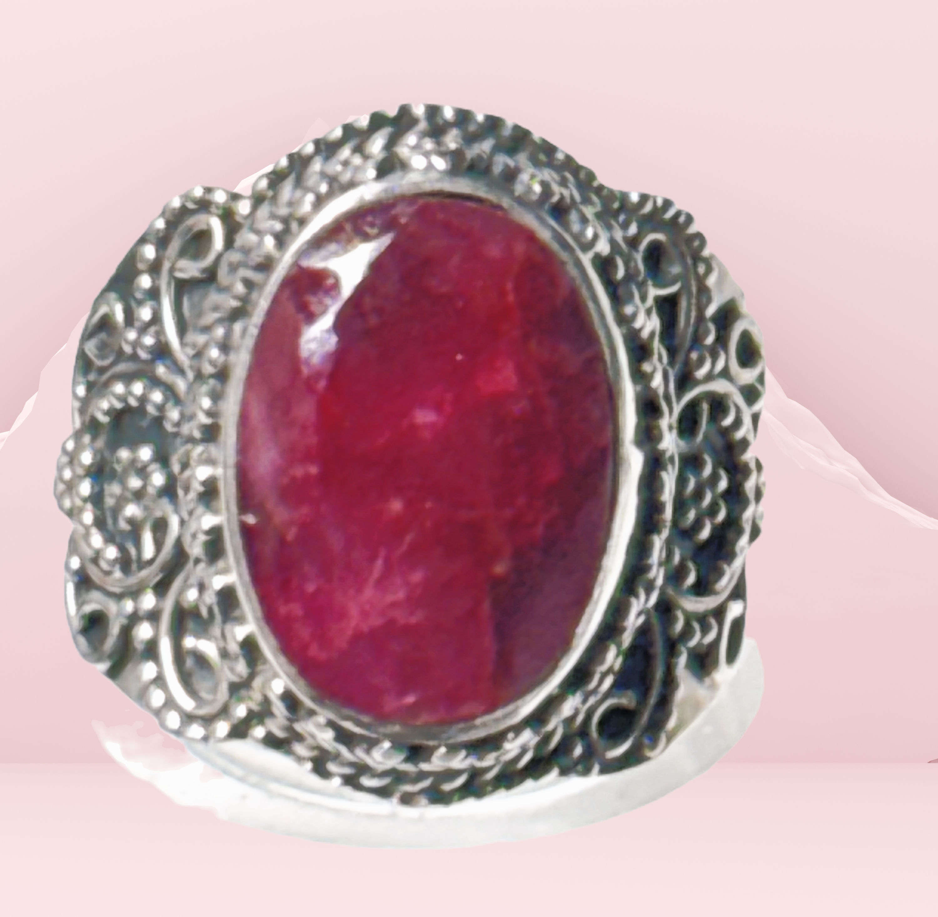 Natural Kashmir Ruby, 925 Sterling Silver Ring Sz 7