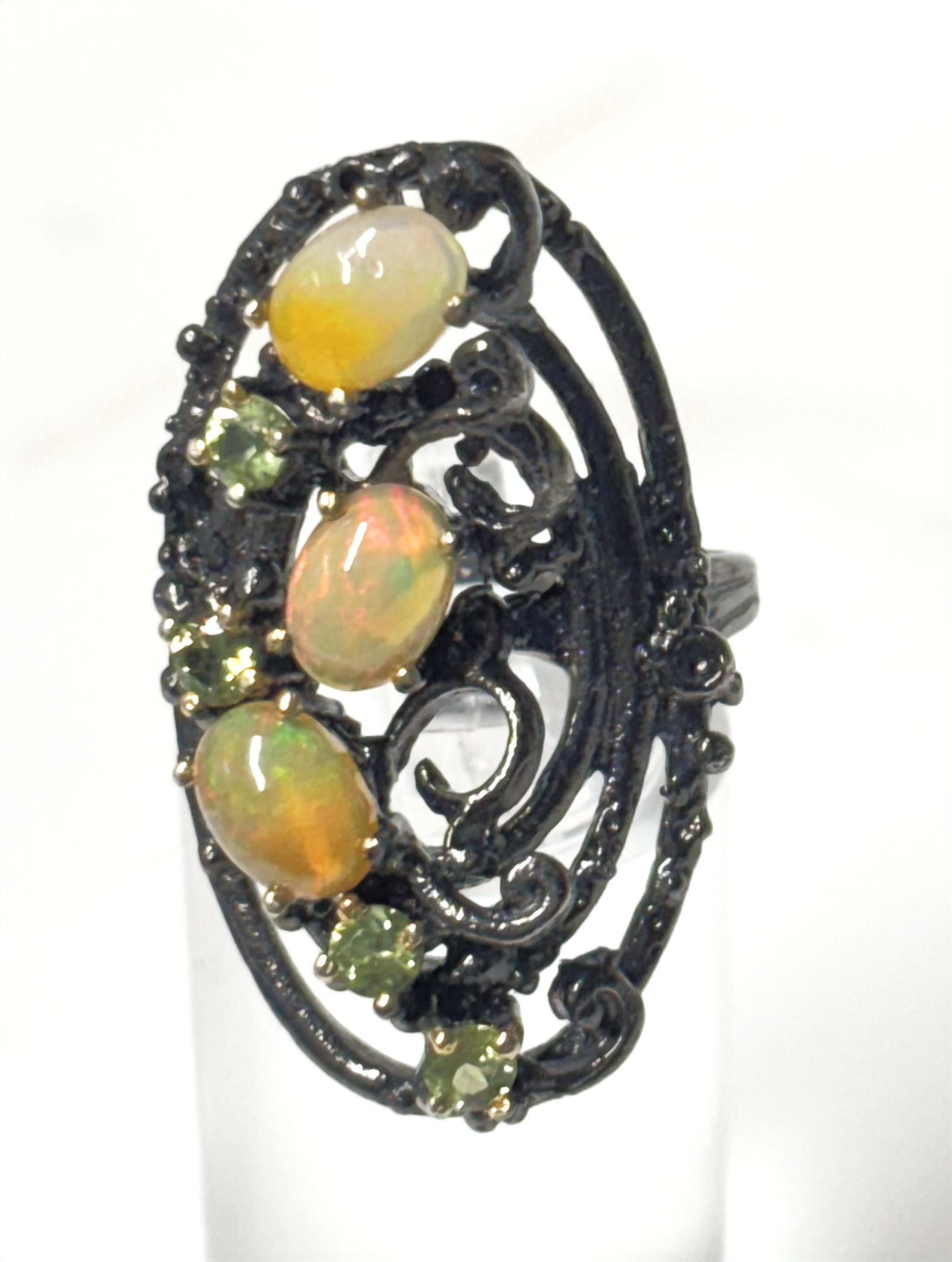 Opal & Peridot, 925 Sterling Silver Ring Sz 8