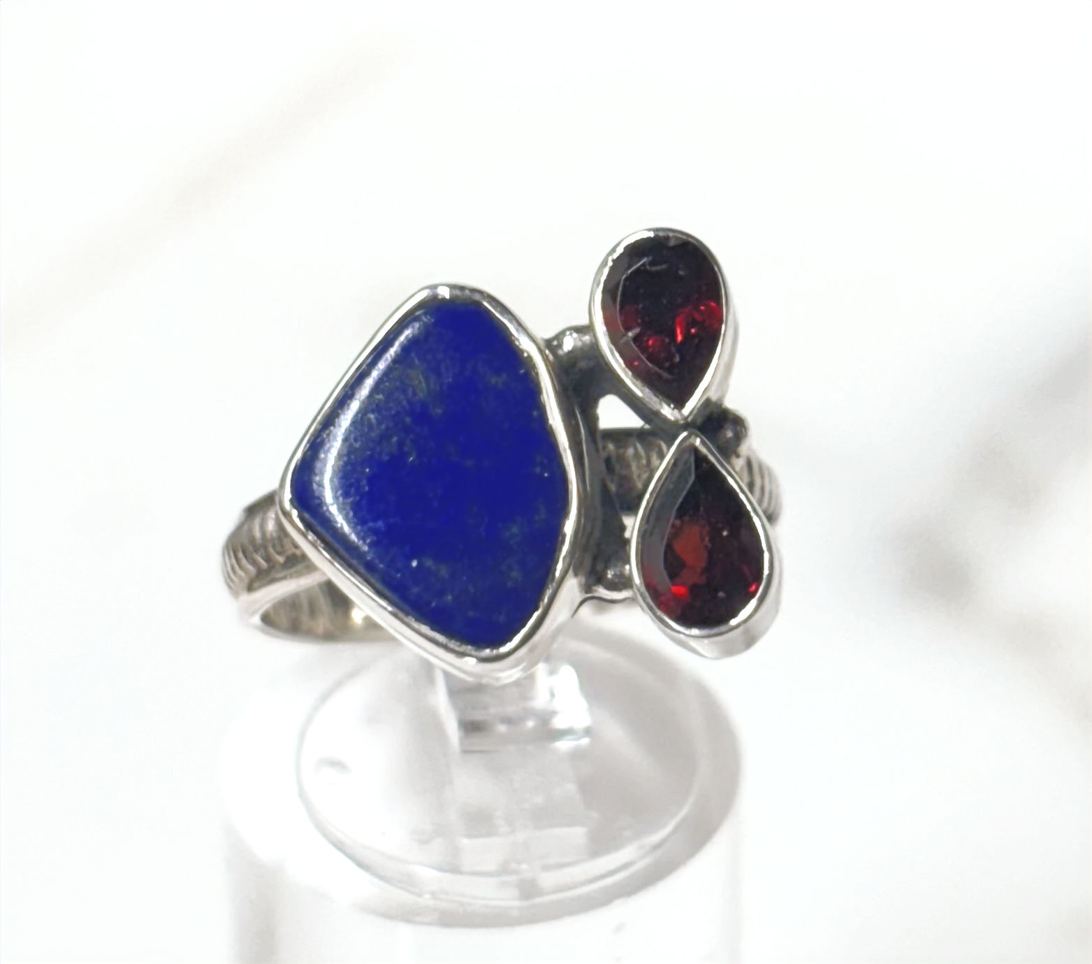 Lapis- Afghanistan- & Garnet, 925 sterling Silver Ring Sz