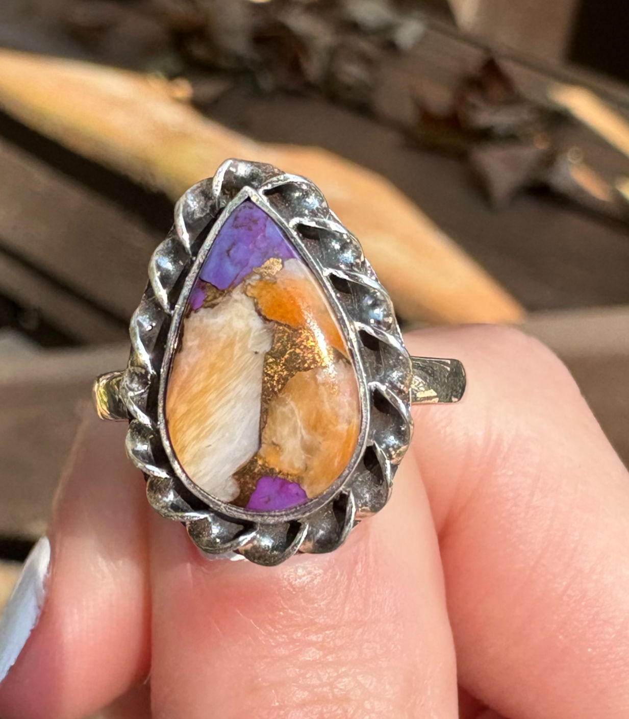 Spiny Oyster Turquoise Arizona, 925 SS Size 8