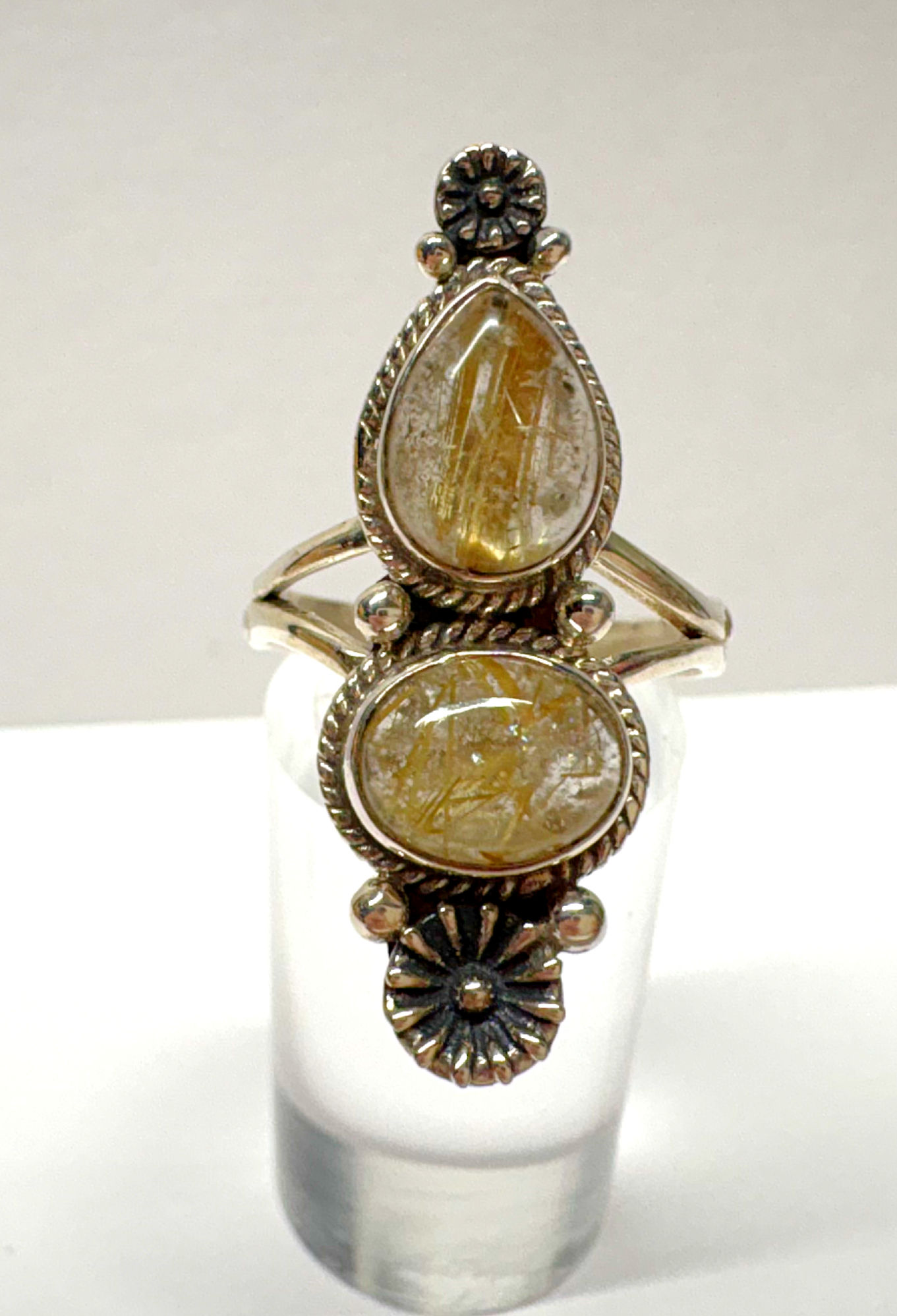 Golden Rutile, 925 Sterling Silver Ring Sz 7.5