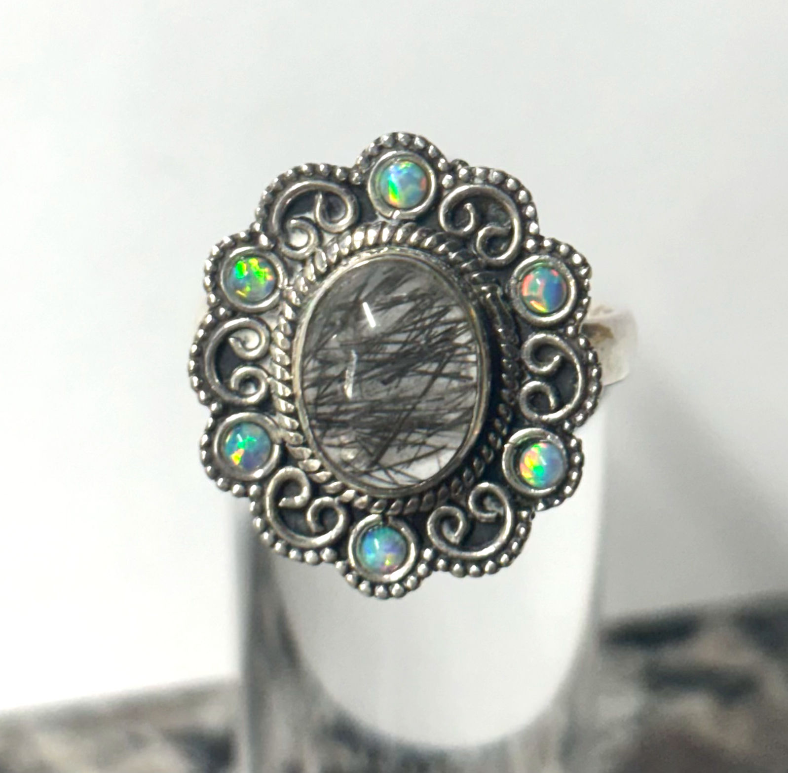 Rutilated Quartz, 925 Sterling Silver Ring Sz 8.5