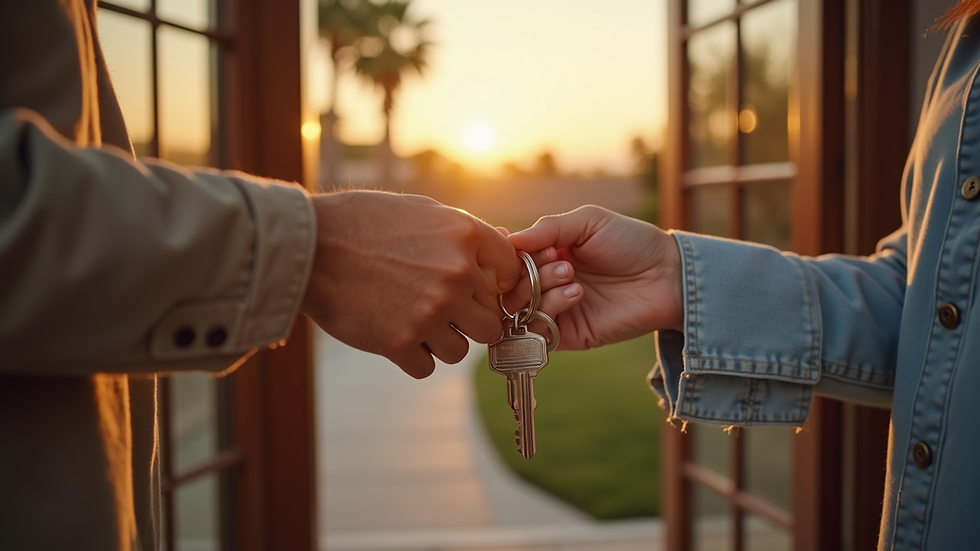 Close-up view of hands exchanging house keys in Phoenix